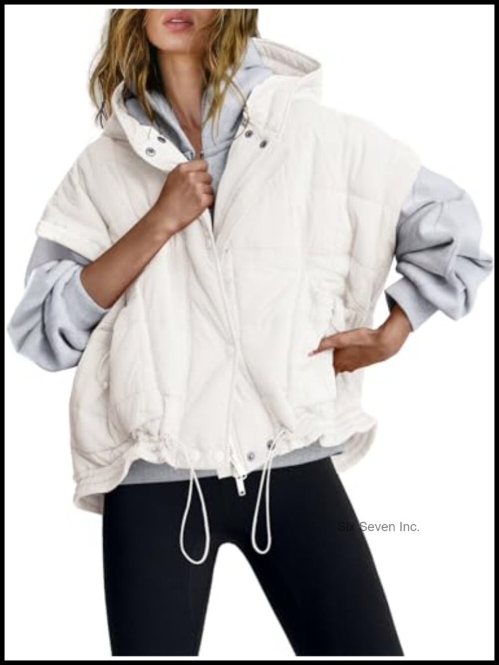Womens Oversized Quilted Puffer Vest Sleeveless Zip Hooded Pockets